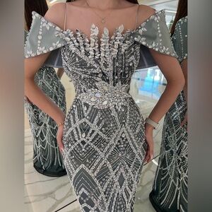 Elegant Sage Green Beaded Gown